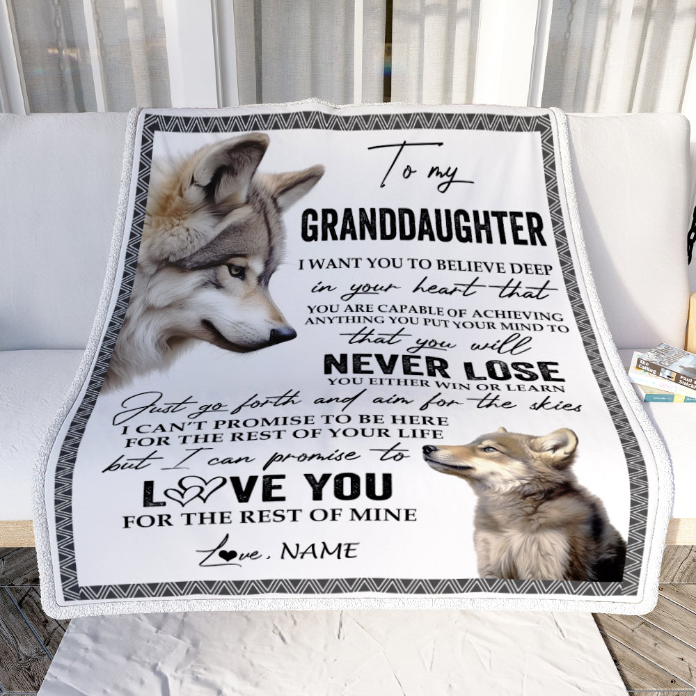 Personalized To My Granddaughter Blanket From Grandma Nana Papa You Will Never Lose Wolf Granddaughter Birthday Christmas Customized Bed Fleece Throw Blanket | teecentury