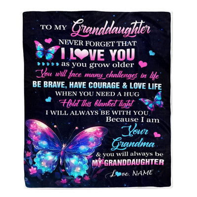Personalized To My Granddaughter Blanket From Grandma Never Forget I Love You Butterfly Birthday Gifts For Granddaughter Christmas Customized Fleece Blanket | teecentury