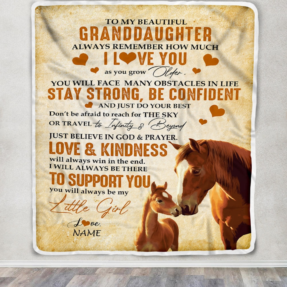 Personalized To My Granddaughter Blanket From Grandma Papa Always Remember I Love You Horse Granddaughter Birthday Christmas Customized Fleece Throw Blanket | teecentury