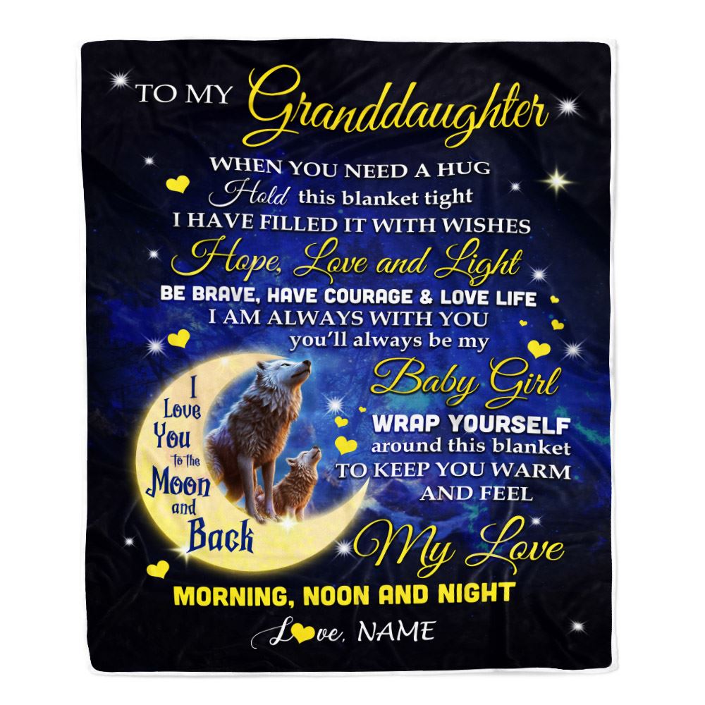 Personalized To My Granddaughter Blanket From Grandma Papa I Am Always With You Wolf Granddaughter Birthday Christmas Customized Bed Fleece Throw Blanket | teecentury