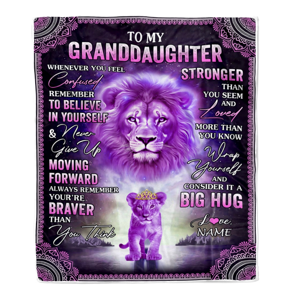 Personalized To My Granddaughter Blanket From Grandma Papa I Love You It A Big Hug Lion Granddaughter Birthday Christmas Customized Fleece Throw Blanket Blanket | Teecentury.com