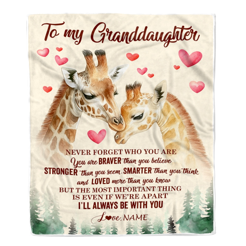 Personalized To My Granddaughter Blanket From Grandma Papa Never Forget Who Are You Giraffe Granddaughter Birthday Christmas Customized Fleece Throw Blanket | teecentury
