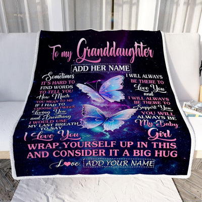 Personalized To My Granddaughter Blanket From Grandma Papa Sometimes It's Hard Butterfly Granddaughter Birthday Gifts Graduation Christmas Fleece Throw Blanket | teecentury