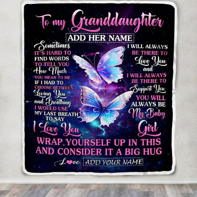 Personalized To My Granddaughter Blanket From Grandma Papa Sometimes It's Hard Butterfly Granddaughter Birthday Gifts Graduation Christmas Fleece Throw Blanket | teecentury