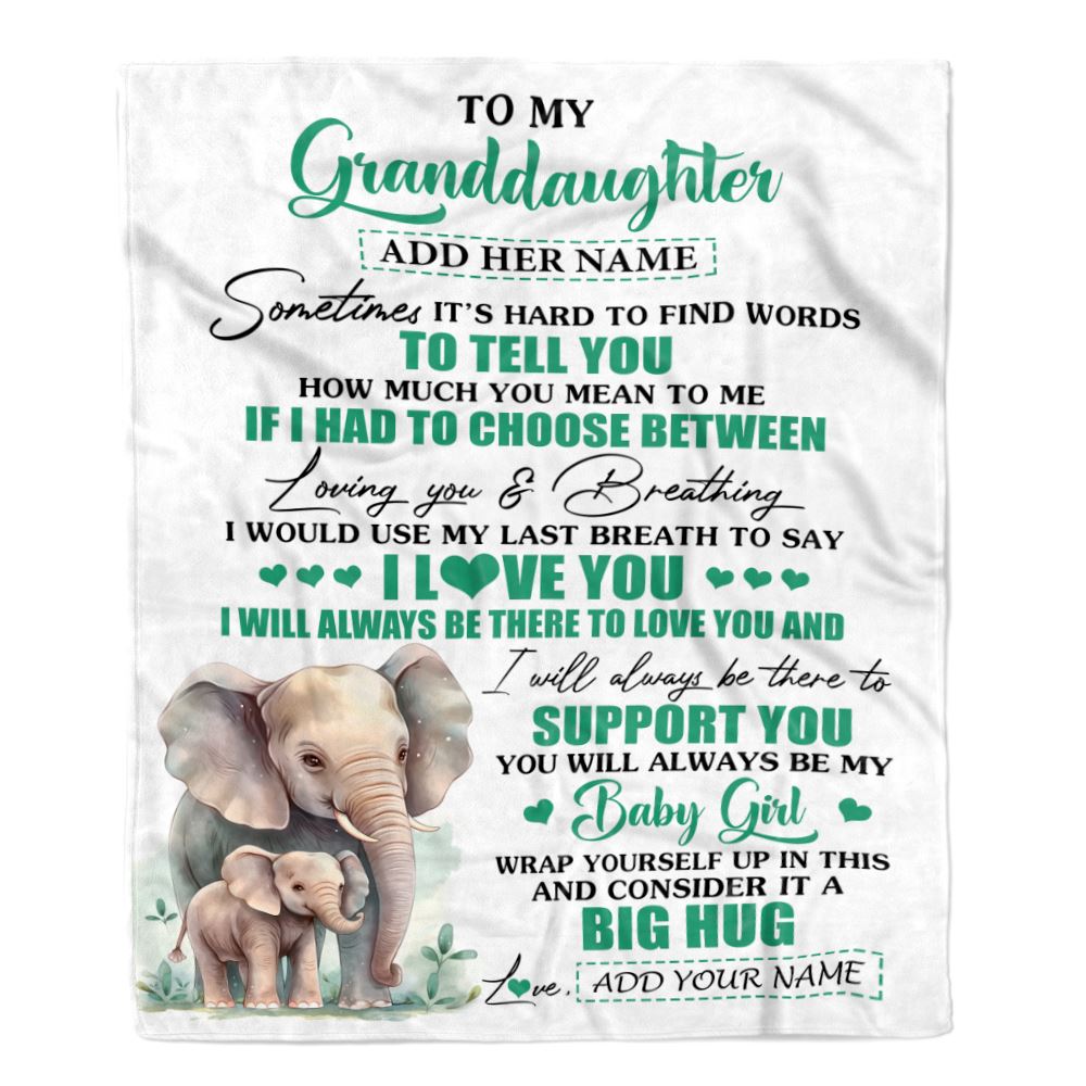 Personalized To My Granddaughter Blanket From Grandma Papa Sometimes It's Hard Elephant Granddaughter Birthday Gifts Graduation Christmas Fleece Throw Blanket | teecentury