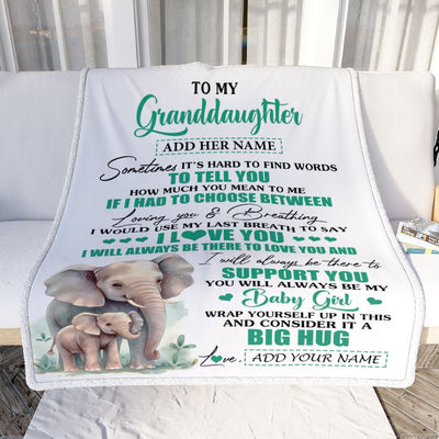 Personalized To My Granddaughter Blanket From Grandma Papa Sometimes It's Hard Elephant Granddaughter Birthday Gifts Graduation Christmas Fleece Throw Blanket | teecentury