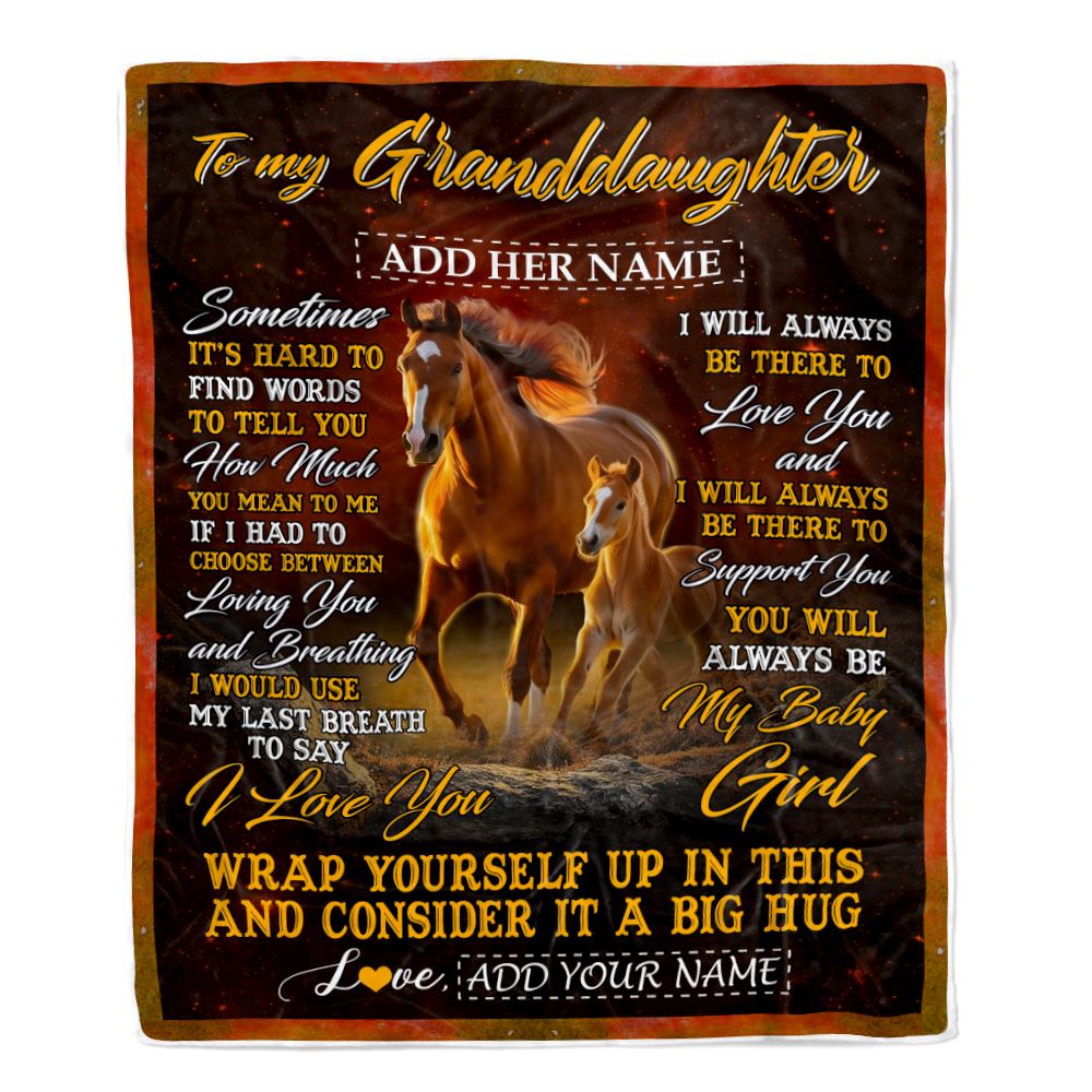 Personalized To My Granddaughter Blanket From Grandma Papa Sometimes It's Hard Horse Granddaughter Birthday Gifts Graduation Christmas Fleece Throw Blanket | teecentury