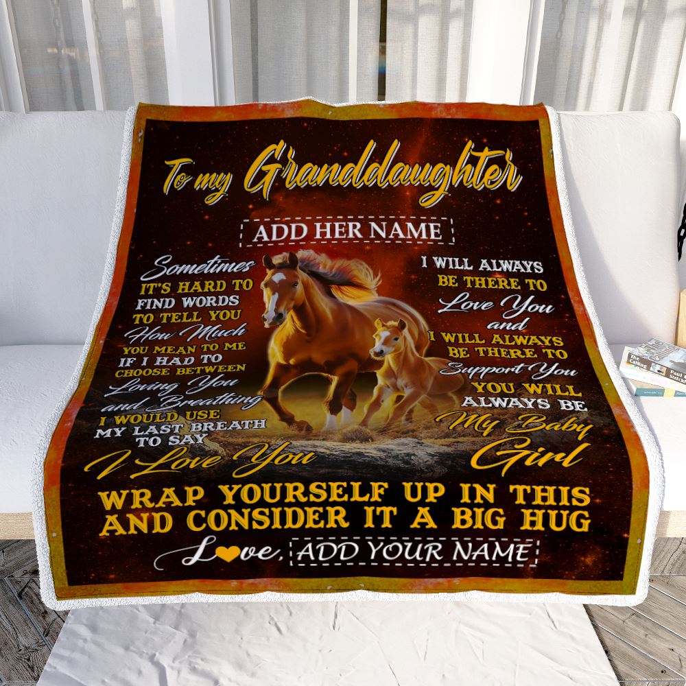Personalized To My Granddaughter Blanket From Grandma Papa Sometimes It's Hard Horse Granddaughter Birthday Gifts Graduation Christmas Fleece Throw Blanket | teecentury