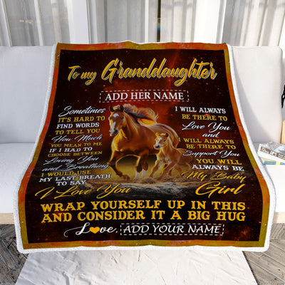 Personalized To My Granddaughter Blanket From Grandma Papa Sometimes It's Hard Horse Granddaughter Birthday Gifts Graduation Christmas Fleece Throw Blanket | teecentury