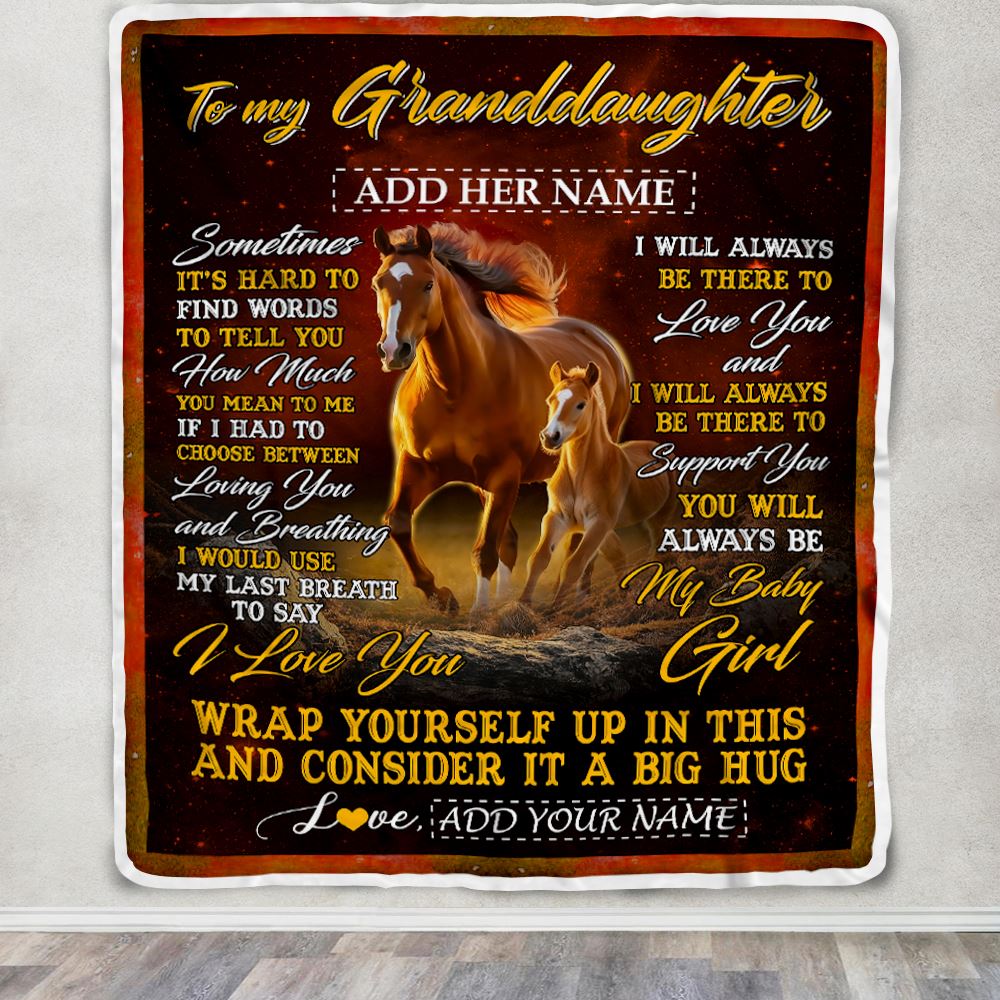 Personalized To My Granddaughter Blanket From Grandma Papa Sometimes It's Hard Horse Granddaughter Birthday Gifts Graduation Christmas Fleece Throw Blanket | teecentury