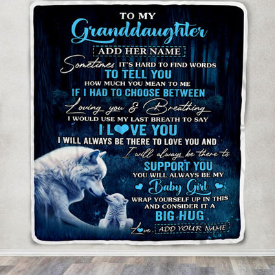 Personalized To My Granddaughter Blanket From Grandma Papa Sometimes It's Hard Wolf Granddaughter Birthday Gifts Graduation Christmas Fleece Throw Blanket | teecentury
