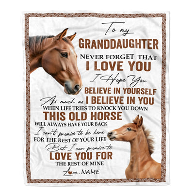 Personalized To My Granddaughter Blanket From Grandma Papa This Old Horse Love You Granddaughter Birthday Christmas Customized Bed Fleece Throw Blanket | teecentury