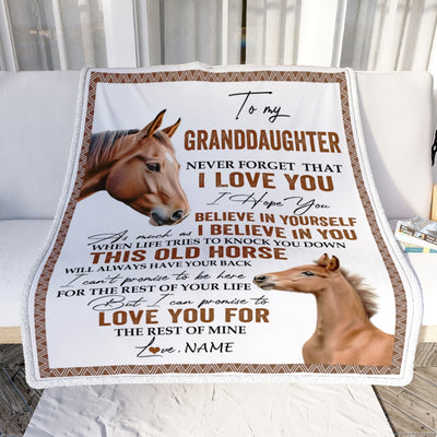 Personalized To My Granddaughter Blanket From Grandma Papa This Old Horse Love You Granddaughter Birthday Christmas Customized Bed Fleece Throw Blanket | teecentury