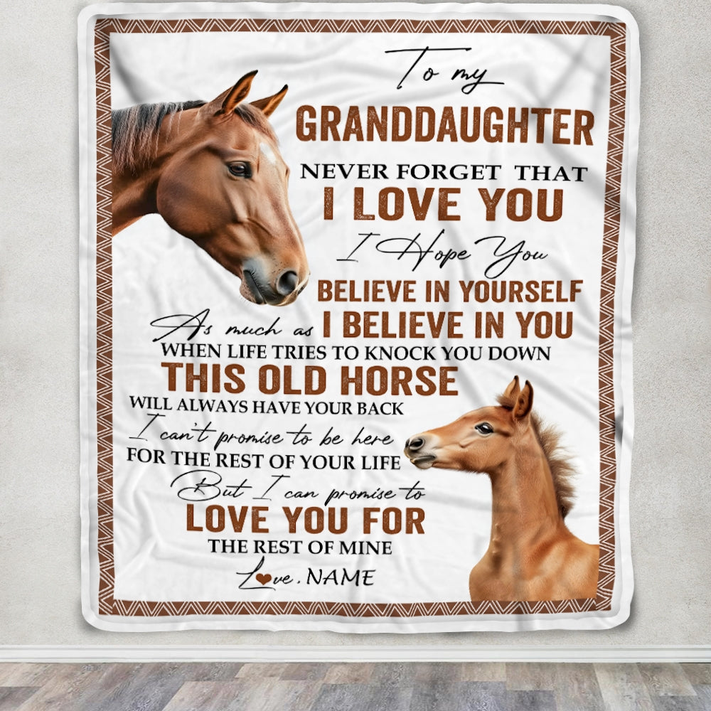 Personalized To My Granddaughter Blanket From Grandma Papa This Old Horse Love You Granddaughter Birthday Christmas Customized Bed Fleece Throw Blanket | teecentury