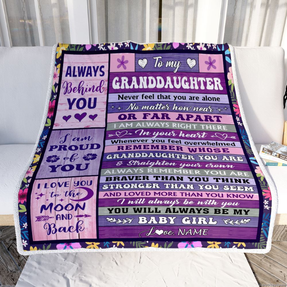 Personalized To My Granddaughter Blanket From Grandma Papa Wood Never Feel Alone Granddaughter Gifts Birthday Graduation Christmas Customized Fleece Blanket | teecentury