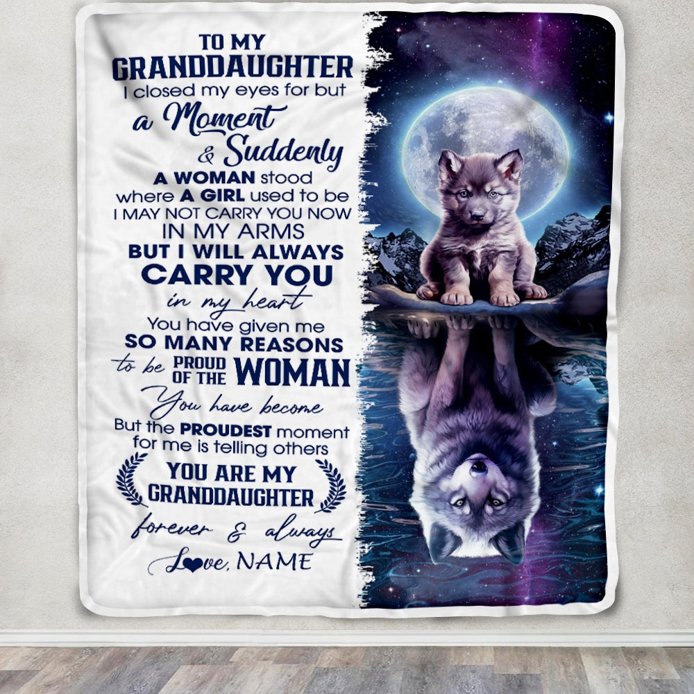 Personalized To My Granddaughter Blanket From Grandma Pops I Close My Eyes Wolf Granddaughter Birthday Christmas Customized Gift Fleece Throw Blanket | teecentury