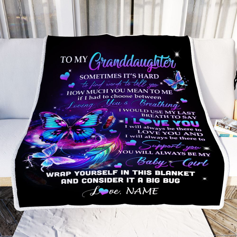 Personalized To My Granddaughter Blanket From Grandma Pops Loving You And Breathing Butterfly Granddaughter Birthday Christmas Customized Bed Fleece Blanket | teecentury