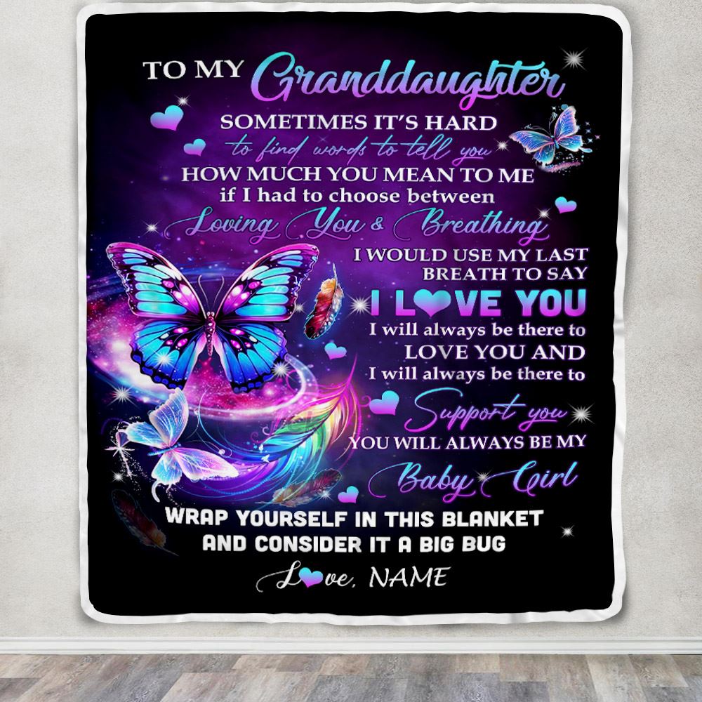 Personalized To My Granddaughter Blanket From Grandma Pops Loving You And Breathing Butterfly Granddaughter Birthday Christmas Customized Bed Fleece Blanket | teecentury