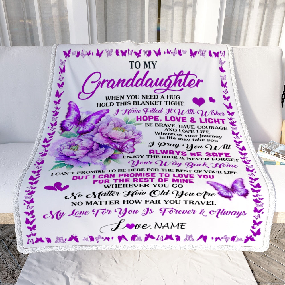 Personalized To My Granddaughter Blanket From Grandma Pops When You Need A Hug Butterfly Granddaughter Graduation Birthday Christmas Customized Fleece Blanket | teecentury
