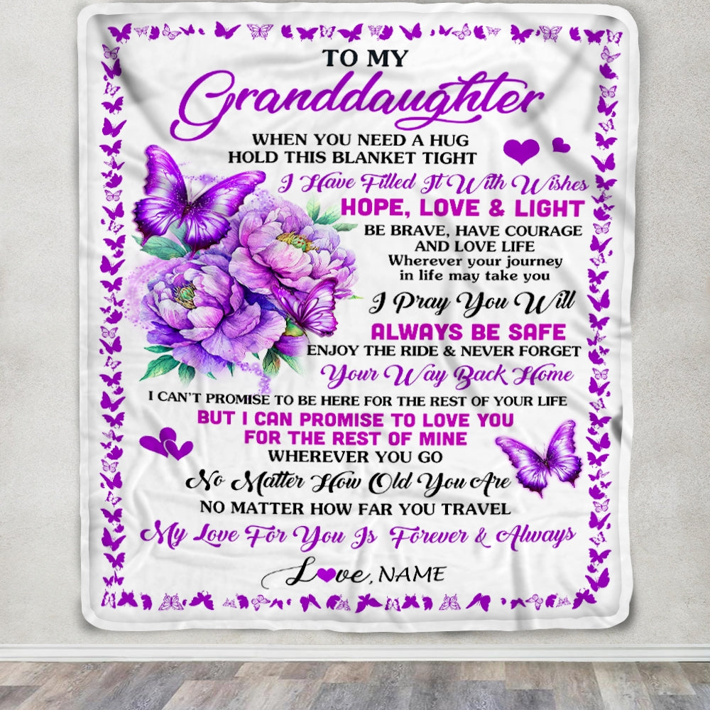Personalized To My Granddaughter Blanket From Grandma Pops When You Need A Hug Butterfly Granddaughter Graduation Birthday Christmas Customized Fleece Blanket | teecentury