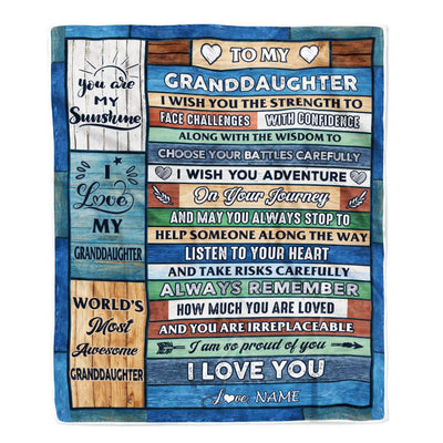 Personalized To My Granddaughter Blanket From Grandma Pops Wood I Am So Proud Of You I Love You Granddaughter Birthday Christmas Customized Fleece Blanket | teecentury