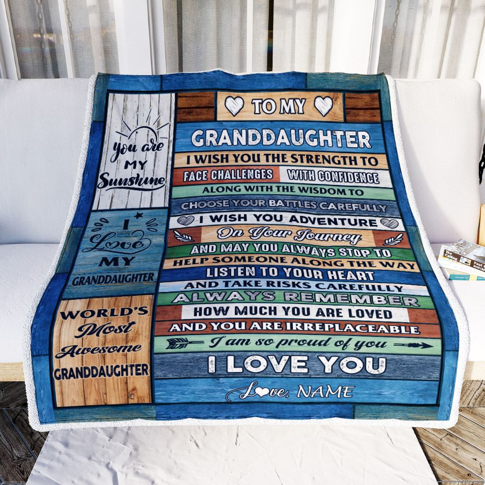 Personalized To My Granddaughter Blanket From Grandma Pops Wood I Am So Proud Of You I Love You Granddaughter Birthday Christmas Customized Fleece Blanket | teecentury