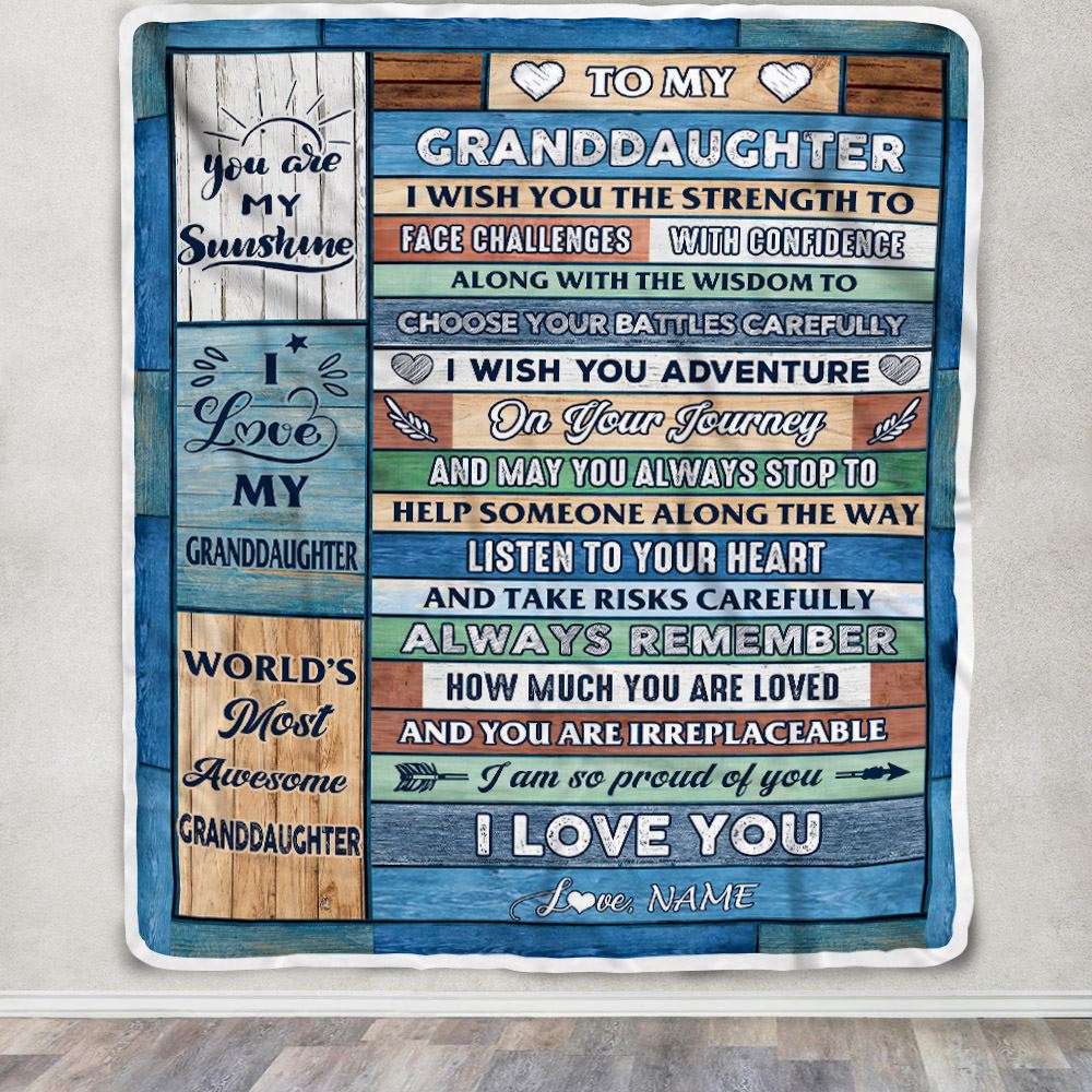 Personalized To My Granddaughter Blanket From Grandma Pops Wood I Am So Proud Of You I Love You Granddaughter Birthday Christmas Customized Fleece Blanket | teecentury