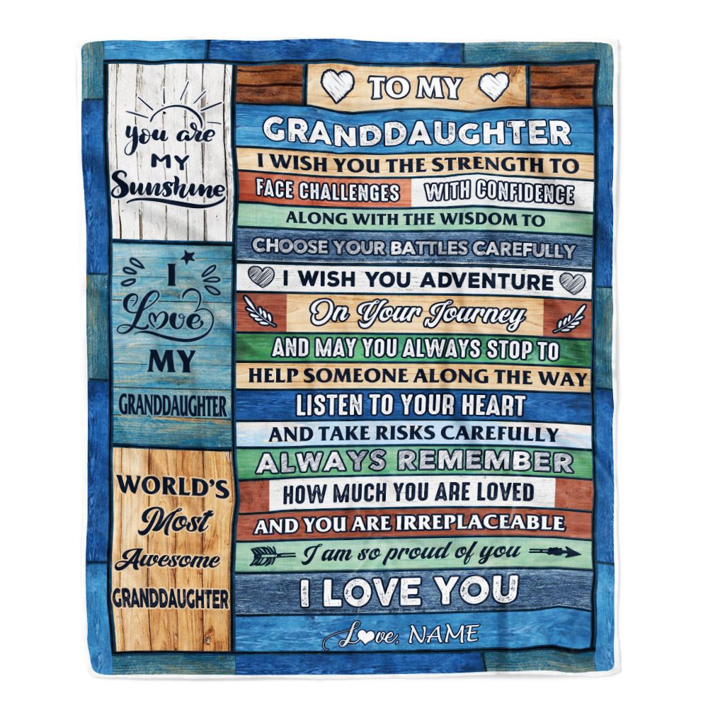 Personalized To My Granddaughter Blanket From Grandma Pops Wood Remember To Be Awesome Granddaughter Birthday Christmas Customized Fleece Blanket | teecentury
