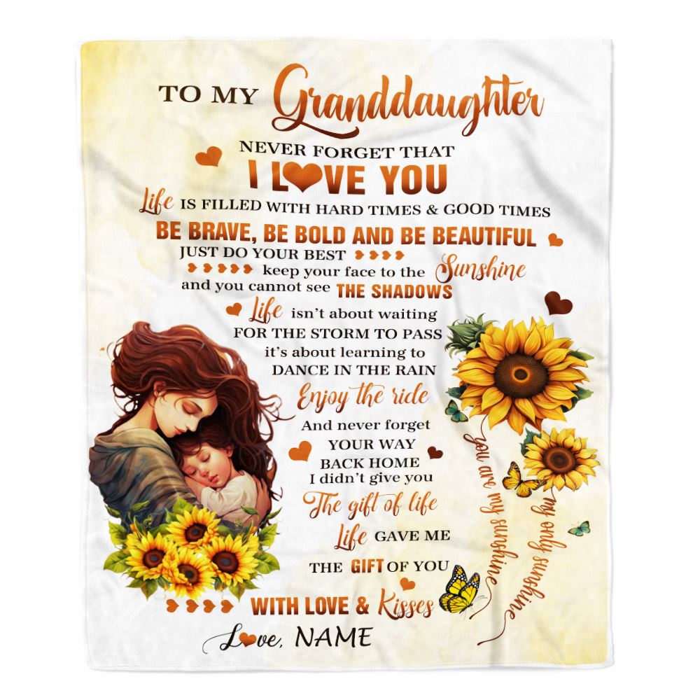 Personalized To My Granddaughter Blanket From Grandma Sunflower Never Forget That I Love You Granddaughter Birthday Christmas Customized Fleece Throw Blanket | teecentury