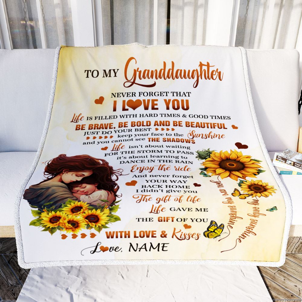 Personalized To My Granddaughter Blanket From Grandma Sunflower Never Forget That I Love You Granddaughter Birthday Christmas Customized Fleece Throw Blanket | teecentury