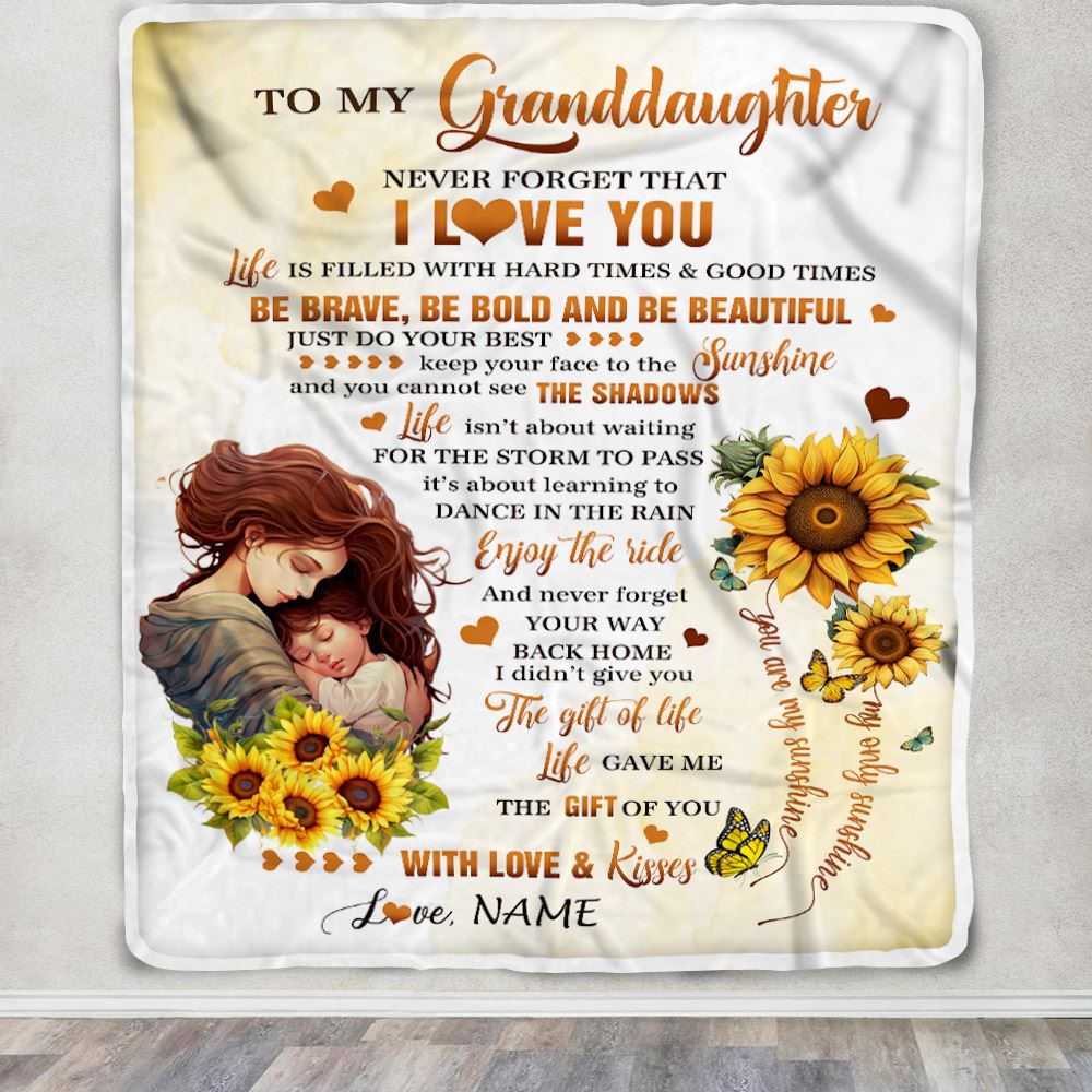 Personalized To My Granddaughter Blanket From Grandma Sunflower Never Forget That I Love You Granddaughter Birthday Christmas Customized Fleece Throw Blanket | teecentury