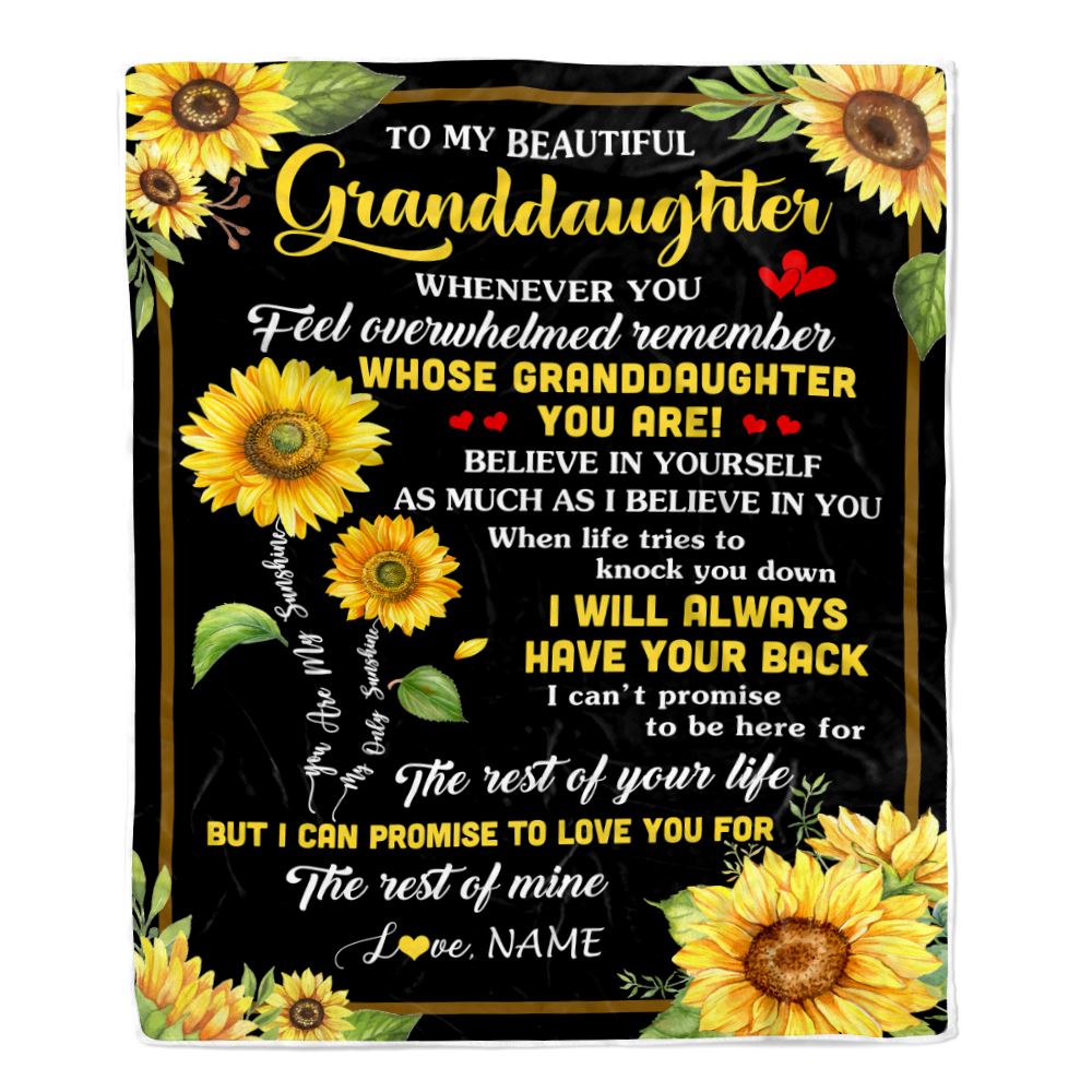 Personalized To My Granddaughter Blanket From Grandma Whenever You Feel Sunflower Granddaughter Birthday Gifts Graduation Christmas Fleece Throw Blanket | teecentury