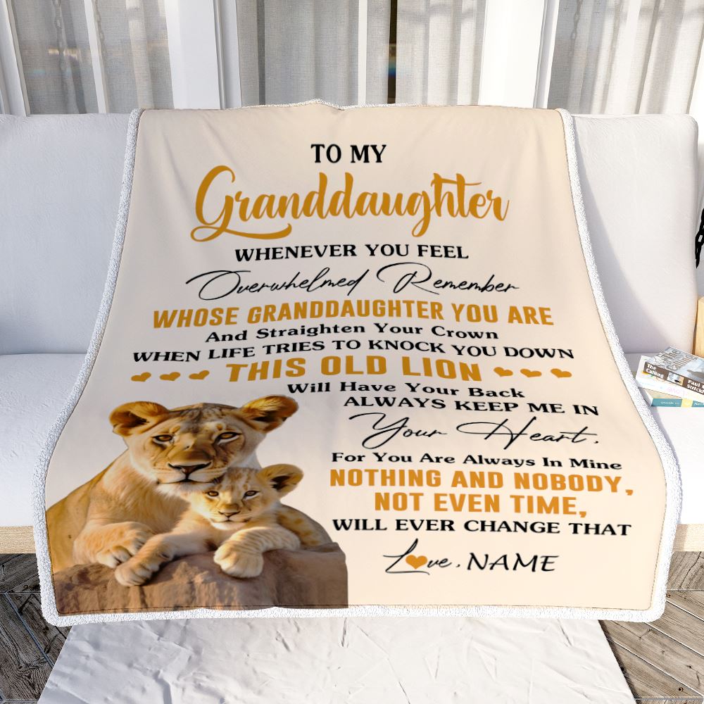 Personalized To My Granddaughter Blanket From Grandma Whenever You Fell Overwhelmed Lion Granddaughter Birthday Gifts Christmas Customized Fleece Blanket | teecentury