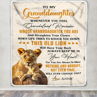 Personalized To My Granddaughter Blanket From Grandma Whenever You Fell Overwhelmed Lion Granddaughter Birthday Gifts Christmas Customized Fleece Blanket | teecentury