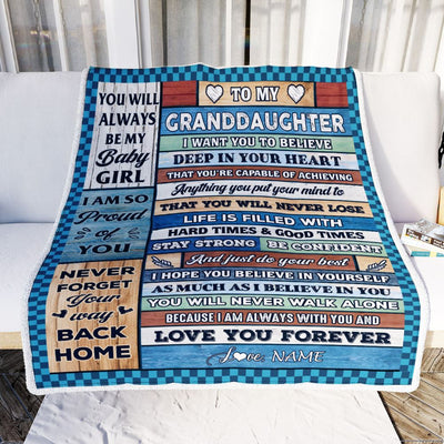 Personalized To My Granddaughter Blanket From Grandma Wood Gifts For Granddaughter Going To College Birthday Graduation Christmas Customized Fleece Blanket | teecentury