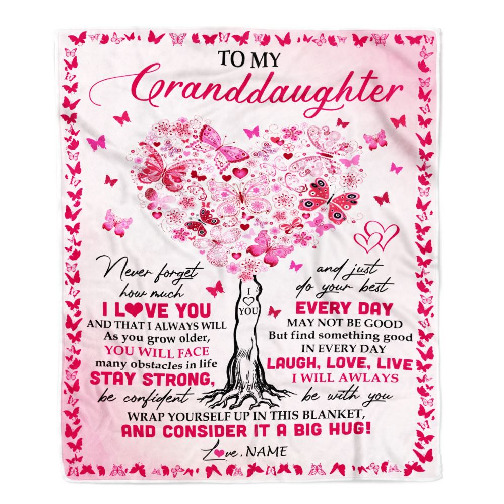 Personalized To My Granddaughter Blanket From Grandmother Butterfly Laugh Love Live Granddaughter Birthday Christmas Customized Bed Fleece Blanket | teecentury