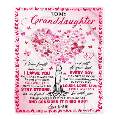 Personalized To My Granddaughter Blanket From Grandmother Butterfly Laugh Love Live Granddaughter Birthday Christmas Customized Bed Fleece Blanket | teecentury