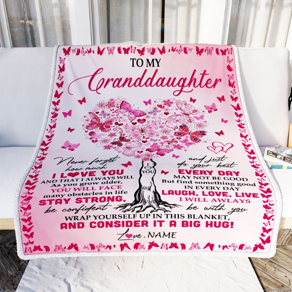 Personalized To My Granddaughter Blanket From Grandmother Butterfly Laugh Love Live Granddaughter Birthday Christmas Customized Bed Fleece Blanket | teecentury
