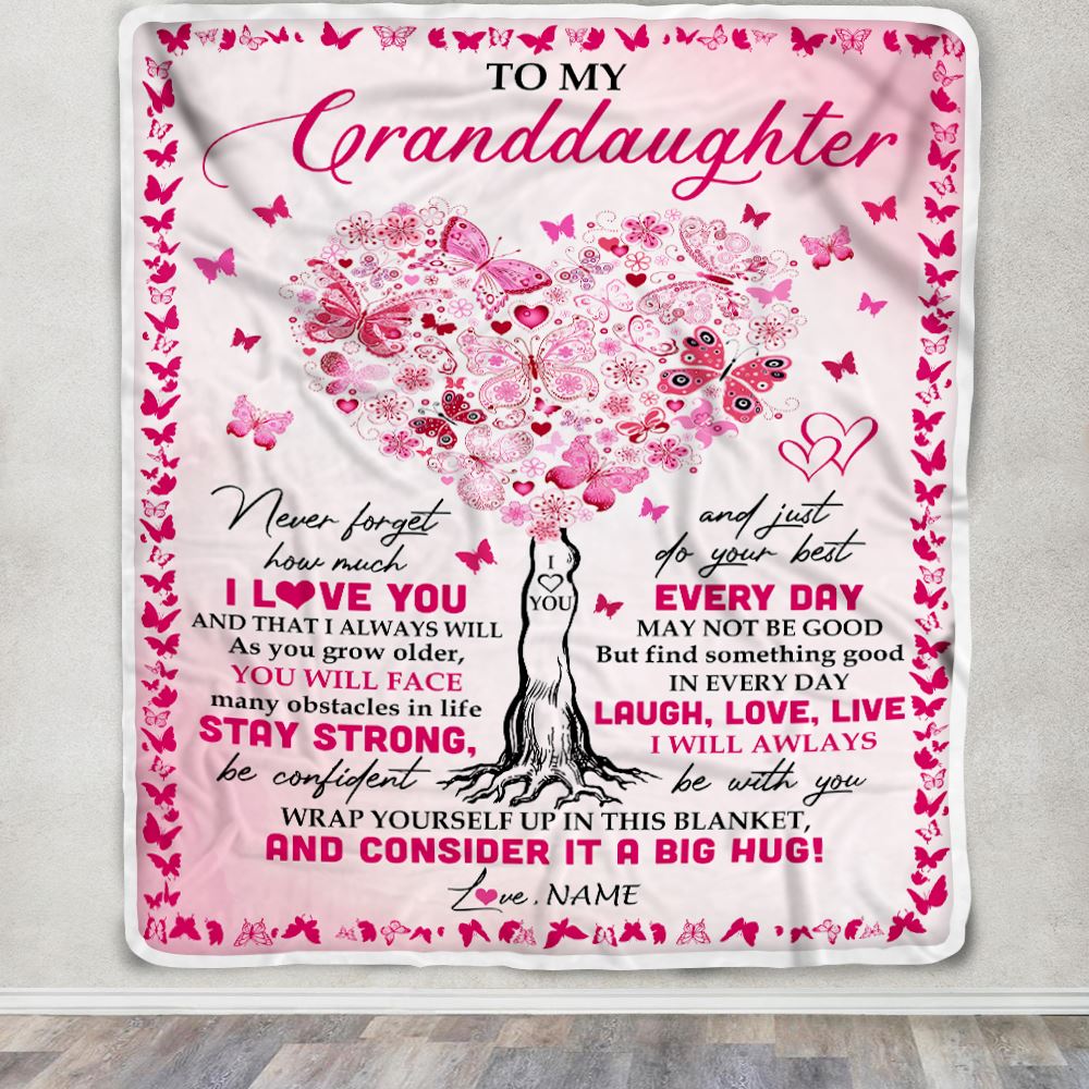 Personalized To My Granddaughter Blanket From Grandmother Butterfly Laugh Love Live Granddaughter Birthday Christmas Customized Bed Fleece Blanket | teecentury