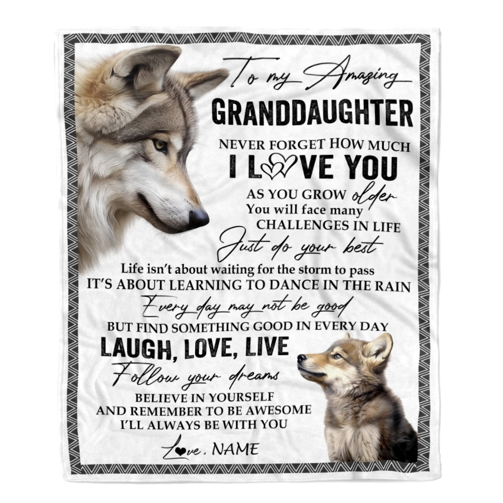Personalized To My Granddaughter Blanket From Grandpa Grandma Just Do You Best Laugh Love Live Wolf Granddaughter Birthday Christmas Bed Fleece Throw Blanket | teecentury