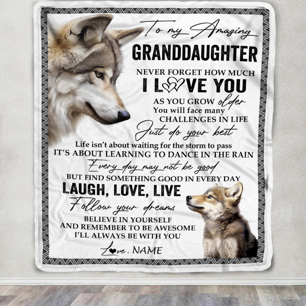 Personalized To My Granddaughter Blanket From Grandpa Grandma Just Do You Best Laugh Love Live Wolf Granddaughter Birthday Christmas Bed Fleece Throw Blanket | teecentury