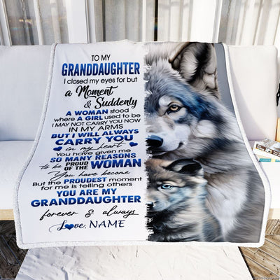 Personalized To My Granddaughter Blanket From Grandpa I Close My Eyes For But A Moment Wolf Granddaughter Birthday Christmas Customized Gift Fleece Blanket | teecentury