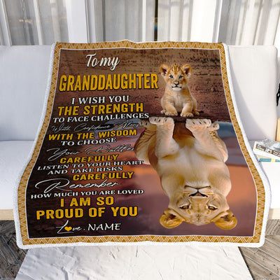 Personalized To My Granddaughter Blanket From Grandpa I Wish You The Strength Lion Granddaughter Birthday Graduation Christmas Customized Fleece Blanket | teecentury