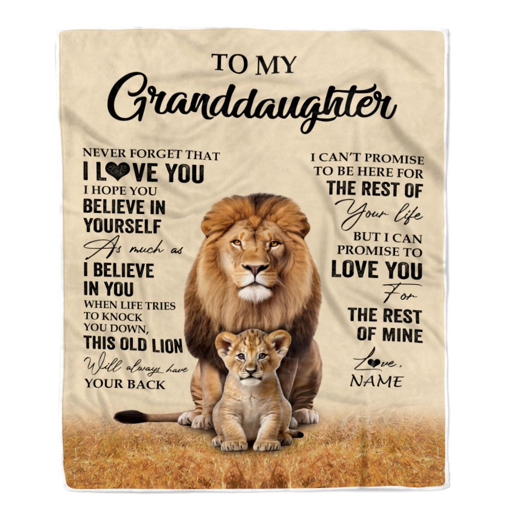 Personalized To My Granddaughter Blanket From Grandpa Papa Lion Never Forget That I Love You Granddaughter Birthday Gifts Christmas Customized Fleece Throw Blanket | teecentury