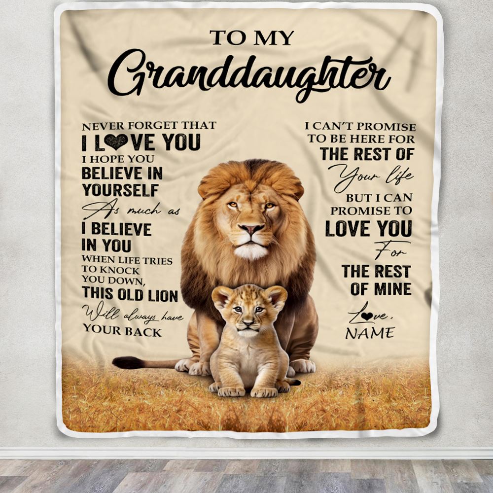 Personalized To My Granddaughter Blanket From Grandpa Papa Lion Never Forget That I Love You Granddaughter Birthday Gifts Christmas Customized Fleece Throw Blanket | teecentury