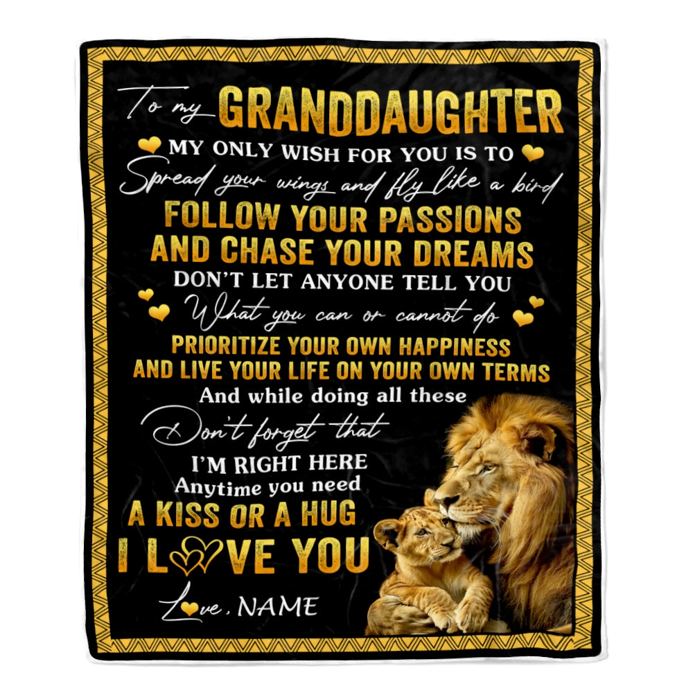 Personalized To My Granddaughter Blanket From Papa Grandpa Lion My Only Wish For You Granddaughter Birthday Christmas Customized Bed Fleece Throw Blanket | teecentury