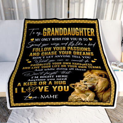 Personalized To My Granddaughter Blanket From Papa Grandpa Lion My Only Wish For You Granddaughter Birthday Christmas Customized Bed Fleece Throw Blanket | teecentury