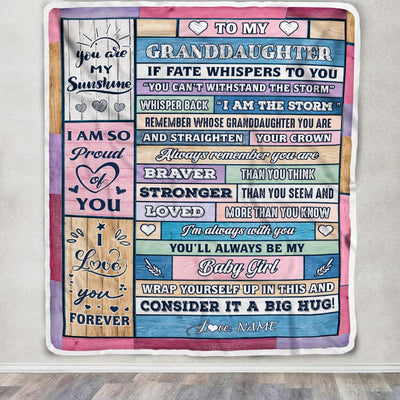 Personalized To My Granddaughter Blanket Gift From Grandma Wood I Am The Storm Baby Girl Granddaughter Birthday Graduation Christmas Customized Fleece Blanket | teecentury