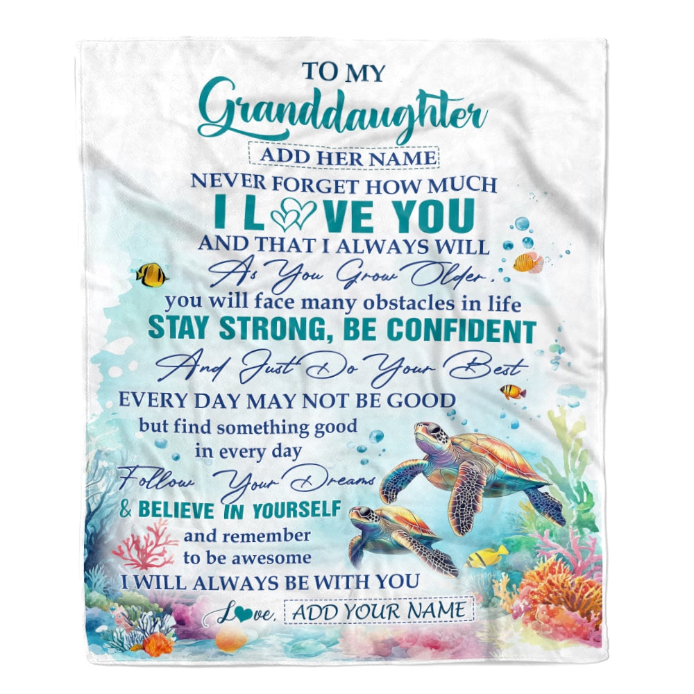 Personalized To My Granddaughter Blanket Turtle I Love You Forever From Grandma Grandpa Nana Birthday Gifts Christmas Graduation Customized Fleece Blanket | teecentury