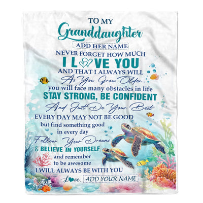 Personalized To My Granddaughter Blanket Turtle I Love You Forever From Grandma Grandpa Nana Birthday Gifts Christmas Graduation Customized Fleece Blanket | teecentury